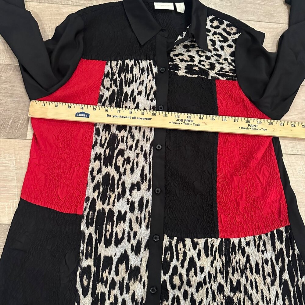 CHICO'S WOMENS BLACK AND RED LONG SLEEVE BLOUSE SIZE 2 US 12 - Picture 3 of 7